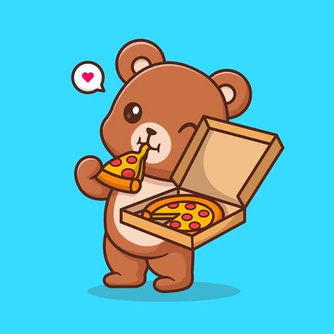 Catalyststuff | Freepik Eating Pizza Illustration, Cute Cartoon Food, Pizza Cartoon, Bear Eating, Animal Food, Food Icon, Eating Pizza, Vector Icons Illustration, Bear Stuffed Animal