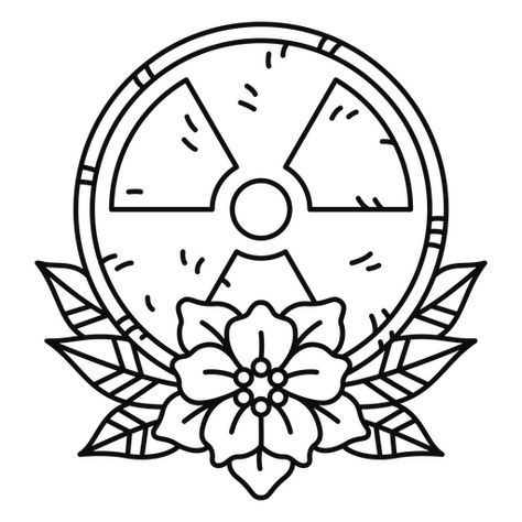 Radioactive symbol between flowers tattoo PNG Design Radioactive Tattoo Design, Radioactive Tattoo, Radiation Tattoo Ideas, Radium Sticker Design, Radioactive Symbol Tattoo, Radiation Sign Symbols, Radioactive Elements, Radioactive Symbol, Symbol Tattoos