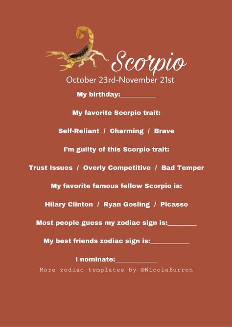 Scorpio Zodiac Sign Instagram Story Template Instagram Name Ideas, Guess My Zodiac Sign, Scorpio Things, Zodiac Sign Scorpio, Instagram Bio Ideas, Scorpio Traits, Scorpio Zodiac Sign, Bad Temper, Aquarius Rising