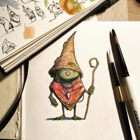 Character Paintings, Frog Wizard, Watercolor Character, Magical Woodland, Frog Frog, Woodland Watercolor, Sketchbook Illustration, Art Watercolor Painting, Abstract Watercolor Art