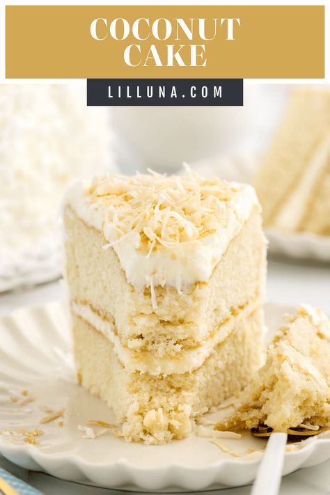 Tropical coconut cake is topped with a scrumptious cream cheese frosting. It's a tasty dessert to enjoy all year long! #coconutcake #coconut #cake #cakerecipe #dessert Best Coconut Cake Recipe, Recipes With Coconut Cream, Coconut Cream Cheese, Coconut Cream Cheese Frosting, Coconut Icing, Cake With Coconut, Coconut Cake Recipe, Tasty Dessert, Peanut Butter Cake