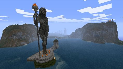 lighthouse Minecraft Project Minecraft Female Statue, Minecraft Woman Statue, Minecraft Statue Ideas, Lighthouse Statue, Minecraft Lighthouse, Statue Minecraft, Minecraft Statue, Construction Minecraft, Female Statue