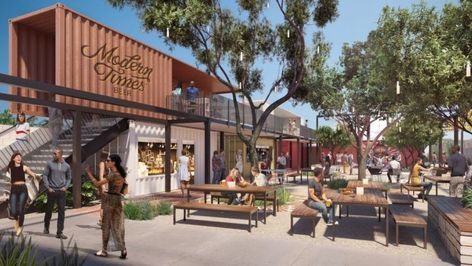 Shipping Container Design, Container Cafe, Food Park, Entry Design, Container Design, Craftsman Bungalows, Food Hall, Shipping Containers, Modern Times