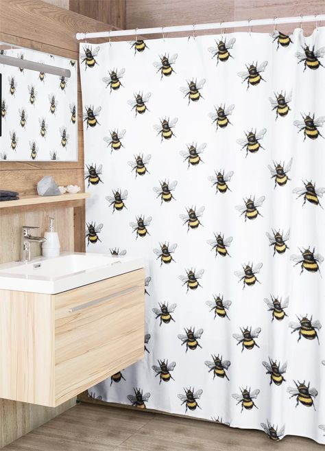 Express yourself with these bright and bold shower curtains from Signature Patterns! These curtains feature a hand drawn bumblebee illustration printed on high quality polyester with a detailed print that will add original touch to your throne room. Bee Bathroom Decor, Bee Bathroom, Bumblebee Illustration, Baby Curtains, Bee Decals, Cool Shower Curtains, Bee Pattern, Bath Curtain, Throne Room