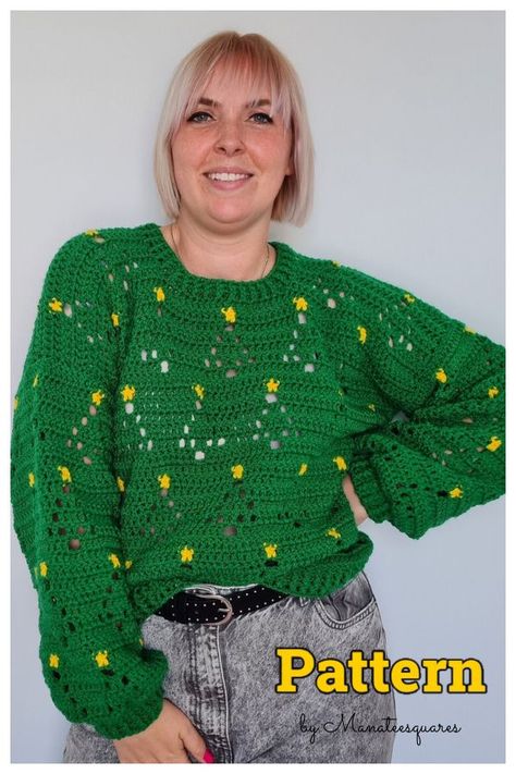 Crochet Christmas Sweater Pattern Free, Christmas Sweater Crochet Pattern, Crochet Christmas Sweater, Ugly Christmas Sweater Pattern, Crochet Jumper Pattern, Womens Christmas Jumper, Jumper Crochet, Crochet Sweater Design, Knitted Christmas Jumpers