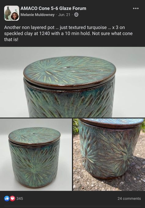 Textured turquoise, dark clay Textured Turquoise Glaze Combinations, Textured Turquoise Glaze, Textured Turquoise, Pottery Patterns, Glaze Ideas, Ceramic Glaze Recipes, Speckled Clay, Scrap Fabric Crafts, Ceramic Glaze