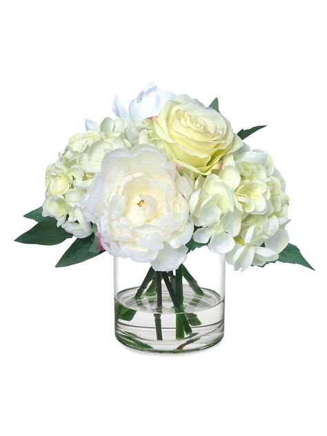 Shop Diane James BLOOMS Faux Rose, Peony & Hydrangea Bouquet | Saks Fifth Avenue Glass Cylinder Vases, Peonies And Hydrangeas, Roses Peonies, Hydrangea Bouquet, Elegant Bouquet, Faux Floral Arrangement, Artificial Bouquet, Glass Cube, Peony Rose