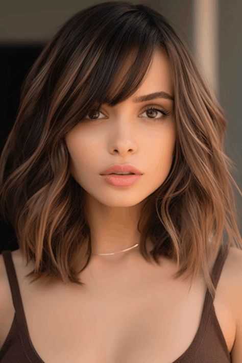 How To Style Curtain Bangs in 2024 — No Time For Style Brunette Long Bob With Curtain Bangs, Shoulder Length Hairstyles With Curtain Bangs, Mid Bob With Curtain Bangs, Curtain Bangs On Bob, Swoop Bangs With Medium Hair, Lob With Curtain Bangs Round Face, 2024 Bangs For Women, Wispy Curtain Bangs Round Face, Hair Styles With Curtain Bangs