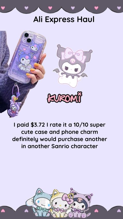 #fyp #shufflefyp #kuromi #haul #review #aliexpress #follow #like Cute Cases, Sanrio Characters, Phone Charm, Super Cute