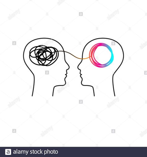 Download this stock vector: Training icon, symbol of coaching, psychological support, therapy logo. Two abstract profiles with tangled and untangled tangles - 2C61GWD from Alamy's library of millions of high resolution stock photos, illustrations and vectors. Psychology Logo Design Art, Therapy Symbols, Psychology Symbol, Therapy Logo, Therapist Logo, Bottle Ideas, Logo Design Art, Dreamy Art, Future Tattoos