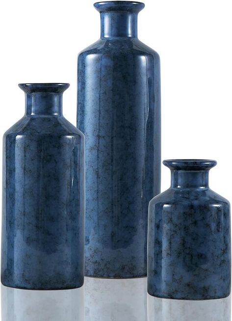 Amazon.com: Kimdio Blue Ceramic Vase Set- 3 Blue Vases, Modern Farmhouse Vase Home Decor Accents, Pampas Grass Clay Vases for Living Room, Office, Bathroom,Home and Wedding : Home & Kitchen Pampas Grass Vase, Blue Ceramic Vase, Blue Vases, Farmhouse Vase, Vase Home Decor, Clay Vase, Office Bathroom, Home Decor Accents, Blue Vase