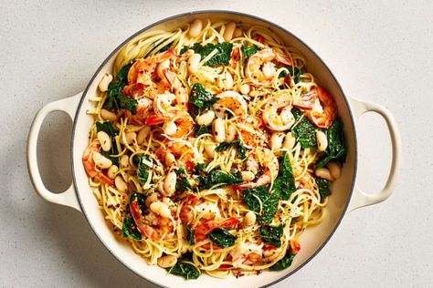 One-Pot Lemon Shrimp Pasta | The Kitchn Chicken Artichoke Pasta, Lemon Shrimp Pasta, Cioppino Recipe, Spinach Artichoke Chicken, Lemon Shrimp, Artichoke Chicken, Pre Cooked Chicken, One Pot Pasta Recipes, Chicken Pasta Recipes