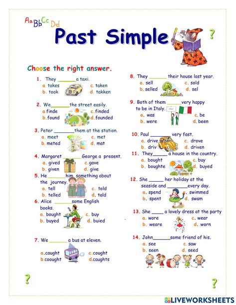 Past Simple Worksheets For Kids, Past Simple Exercises, Past Simple Grammar, Simple Past Worksheet, Past Simple Worksheets, Simple Past Tense Worksheet, Past Tense Worksheet, Materi Bahasa Inggris, English Grammar For Kids