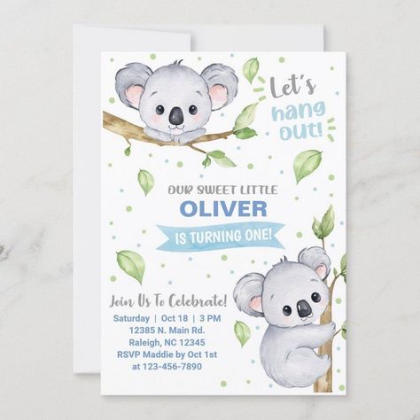 Make a Wish: Kid's Birthday Invitation Koala Birthday Theme, Koala First Birthday, Koala Invitation, Baby Footprints Christmas, Koala Birthday, Baby Handprint Art, Baby Handprint Crafts, Free Baby Shower Invitations, Birthday Milestone Board