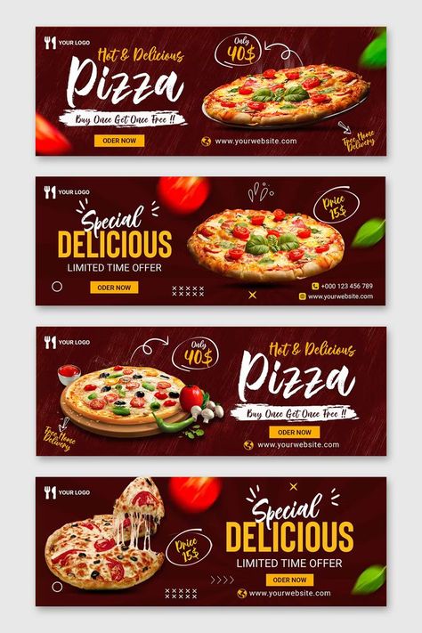 Pizza Food Facebook Cover Templates PSD Food Facebook Cover, Graphic Design Posters Layout, Types Of Social Media, Facebook Cover Design, Facebook Cover Template, Pizza Food, Cover Templates, Website Header, Business Banner