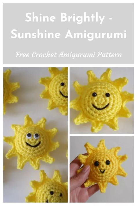 Shine Brightly – Free Crochet Sunshine Amigurumi Pattern – Yarnfully Yours Crochet Sunshine, Crochet Kindness, Emoji Patterns, Blooming Bouquet, Bright Sunshine, Small Crochet, Hand Crochet Baby Blanket, Crochet Keychain, Crochet Applique