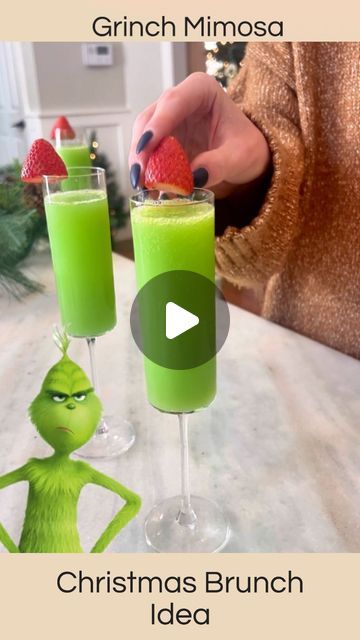 Mackenzie Biehl on Instagram: "Save for Christmas! Comment GRINCH and I'll send you details and supplies. I know it's early but this was my most loved from last year and I was so excited to share. I planned on sharing our couples Halloween costume but supplies got delayed. 

I filled the ornament with orange juice 
The champagne glass has a splash of blue curaco 
Pour the ornament over into the champagne glass and top with Prosecco/cava. 
Top with  strawberry half for the hat 

#christmasmorning #grinchmimosa #thegrinchwhostolechristmas #ornamentdrinks

Rceive a DM with the link to shop this post on my LTK ⬇ https://liketk.it/4Ue7F" Grinch Mimosa, The Grinch Whos, Save For Christmas, Holiday Baking Party, Christmas Food Crafts, Christmas Meal, Grinch Christmas Tree, Couples Halloween Costume, Grinch Party