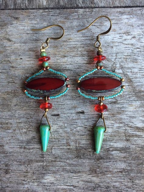 Boho Earrings Hippie Bohemian, Boho Earrings Diy, Hand Beaded Earrings, Earthy Earrings, Beautiful Beaded Earring, Handmade Boho Jewelry, Festival Earrings, Bohemian Jewellery, Hippie Earrings