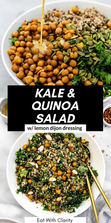 Lemon Dijon Dressing, Crunchy Quinoa, Kale And Quinoa Salad, Kale And Quinoa, Dressing Healthy, Quinoa Kale, Dijon Dressing, Kale Quinoa, Kale Quinoa Salad