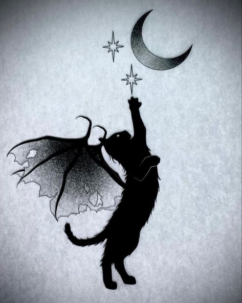 Cat Reaching, Tattoo Designs, Moon, Tattoos, Black