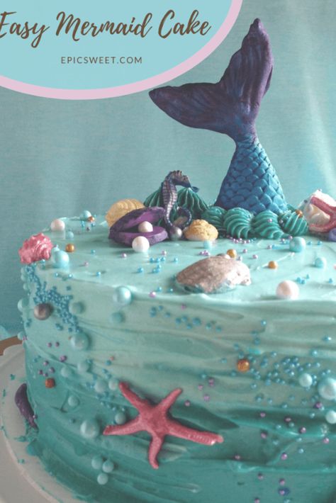 This mermaid cake is perfect for an under the sea party or a mermaid birthday party. It's simple to make with minimal piping skills needed and some super easy fondant work. It's a good cake to try if you don't do a lot of cake decorating. #howto #mermaidcake #underthesea Magic Cake, Mermaid Cakes, Under The Sea Party, Mermaid Birthday Party, Unicorn Cake, Birthday Cake Decorating, Birthday Party Cake, Savoury Cake, Birthday Cake Kids