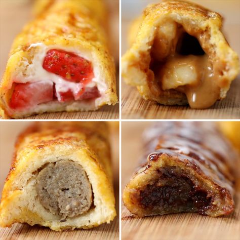 French Roll-Ups Four Ways كريم بروليه, French Toast Roll Ups, French Toast Rolls, Roll Ups, Breakfast Dishes, Easy Breakfast, Yummy Breakfast, Cooking And Baking, Breakfast Brunch