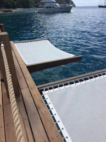 Boat Dock Ceiling, Boat Launch Ideas, Lakeside Patio Ideas, Boat Dock Lighting Ideas, Lakeside Hammock, Lake House Outdoor Ideas, Hammock Over Water, Boat Dock Decorating Ideas, Boat Dock Ideas Lakeside