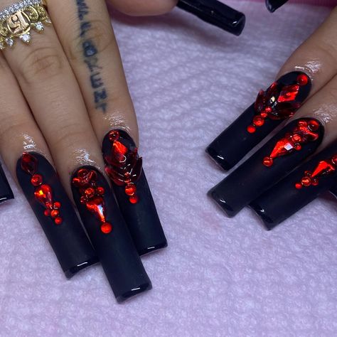 Nails Black And Red, Red Diamonds, Long Nail Designs, Long Nail, Long Acrylic, Nails Black, Diamond Nails, Long Acrylic Nails, Vow Renewal