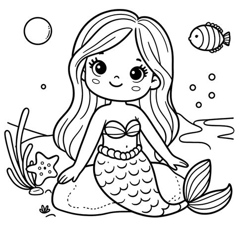 Mermaid Coloring Pages ᗎ Coloring Book – Coloring Template - yoyoColoring Mermaid Coloring Pages Free Printable, Popular Coloring Pages, Mermaid Template, Chubby Mermaid, Coloring Template, Feelings Activities, Underwater Art, Mermaid Coloring Pages, Simple Line Drawings