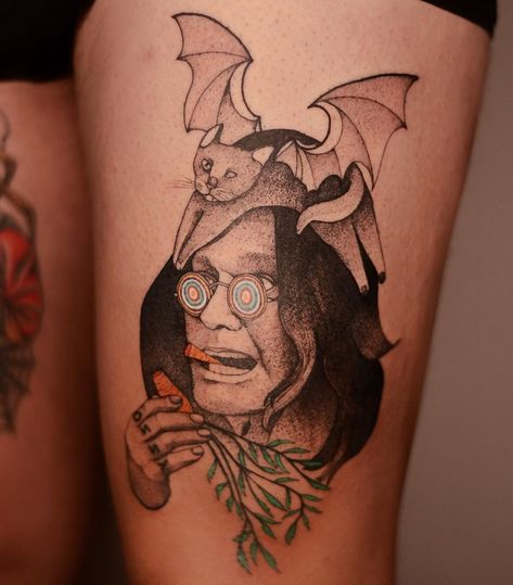 Dzo Lamka - Tattoo Majster on Instagram: “Ozzy Osbourne and Ozzy Cat for one and only @usmyvuitton 🌵👹 done at @nasza_tattoo_shop #ozzyosbourne #ozzytattoo #blacksabbathtattoo…” Ozzy Osbourne Tattoo Ideas, Ozzy Osbourne Tattoo, Dzo Lama, Tattoo Ideas Lyrics, Ozzy Tattoo, Leg Tattoo, Ozzy Osbourne, Black Sabbath, Tattoo Shop