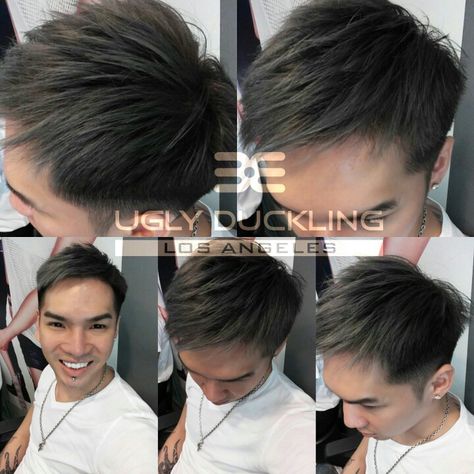 Dark ash brown on asian guy hair by ugly duckling Black Hair For Men, Asian Guy Hair, Smokey Grey Hair, Blonde Highlights On Black Hair, Vanessa Hudgens Short Hair, Ash Gray Hair Color, Silver Fox Hair, Highlights On Black Hair, Ash Grey Hair