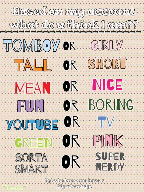 What am i and what are you? What Is M.a.s.h, What Am I To U, What Are You, What Am I To You, Which Are You, What Colour Am I, Which One Am I, What Color Am I, Best Friend Test