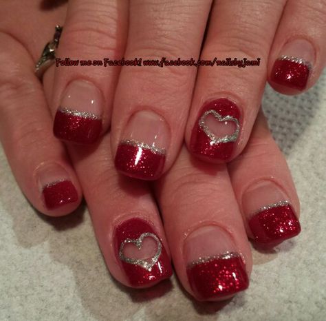 Valentine French Tip Nails, Valentines French Tip Nails, French Tip Valentines Day Nails, February Nail Designs, 49ers Nails, Valentines Nail Art Designs, Snowflake Nail Design, Neat Nails, Snowflake Nail