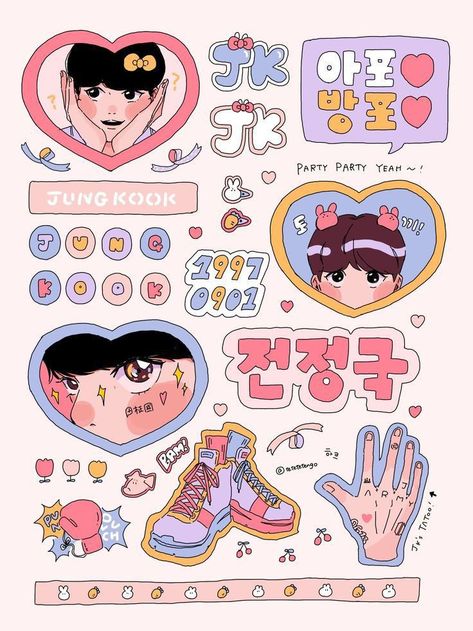 2022 Sticker, Stickers Kpop, 동화 삽화, Scrapbook Stickers Printable, Kpop Drawings, Art Cute, Bts Drawings, Kawaii Stickers, Anime Stickers