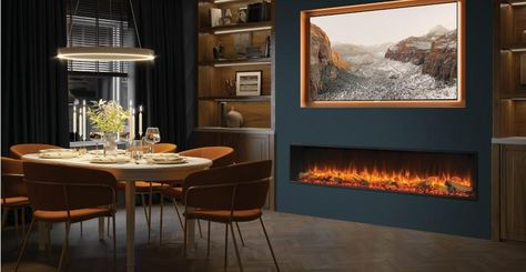 8 Beautiful TV Media Wall Ideas [with electric fireplace] - Stovax & Gazco Inset Electric Fires, Feature Wall Living Room, Wall Fires, Crystal Ice, Electric Fire, Living Room Decor Fireplace, Living Room Design Inspiration, Electric Fires, Media Wall