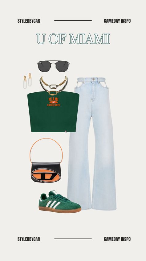 Miami Game Day Outfit, University Of Miami Outfits, Outfit Inspo University, Miami Style Outfits, U Miami, U Of Miami, Miami Outfit, Miami Outfits, Class Outfit