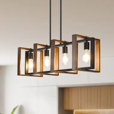 Mercer41 Halliburton 6 - Light Kitchen Island Square / Rectangle Chandelier & Reviews | Wayfair Kitchen Island Square, Wood Chandelier Rustic, Dining Room Light Fixture, Kitchen Island Chandelier, Farmhouse Light Fixtures, Rustic Pendant Lighting, Chandelier Metal, Farmhouse Pendant Lighting, Dining Room Light Fixtures