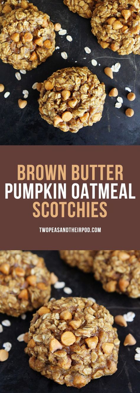 Brown Butter Pumpkin Oatmeal Scotchies-the BEST pumpkin cookie recipe! The brown butter, pumpkin, and butterscotch combo is amazing! You will love these soft and chewy oatmeal cookies! A real fall treat! #pumpkin Soft And Chewy Oatmeal Cookies, Butterscotch Chip Cookies, Oatmeal Scotchies, Chewy Oatmeal Cookies, Pumpkin Oatmeal Cookies, Pumpkin Cookie Recipe, Pumpkin Cookie, Oatmeal Cookies Chewy, Pumpkin Oatmeal