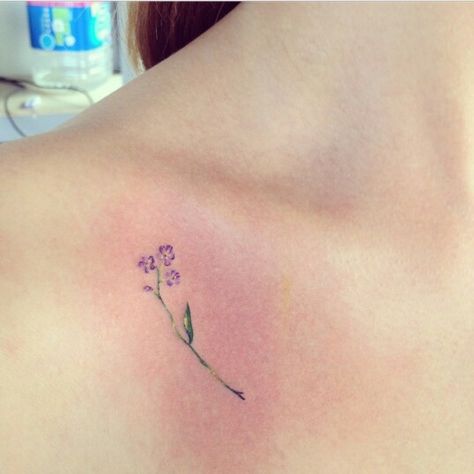 I'd like this on blue as a forget me not, somewhere on my wrist Small Flower Tattoo, Purple Flower Tattoos, Violet Flower Tattoos, Forget Me Not Tattoo, Violet Tattoo, Clavicle Tattoo, Tiny Flower Tattoos, Badass Girl, Tulip Tattoo