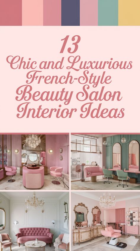 Alt text: Discover 13 chic French-style beauty salon interiors featuring opulent chandeliers and plush seating for an elegant, sophisticated look. Transform your salon with Parisian charm. #FrenchStyle #InteriorDesign Salon Interior Ideas, Beauty Salon Interior Luxury, Vintage Beauty Salon, Beauty Shop Decor, French Salon, Cot Bedding Sets, Parisian Architecture, Pastel Interior, Countryside Cottage