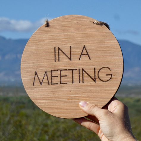 • IN A MEETING • 💕 Meeting In Progress, Round Door Signs Office, Hr Office Door Signs, Employees Only Sign, Meeting In Progress Sign, In A Meeting Door Sign, In Meeting Door Sign, Corner Office, Custom Wall Decor