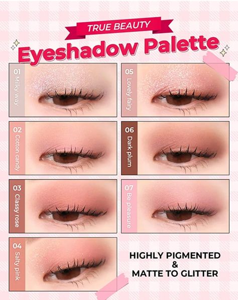 Kdrama and webtoon True Beauty limjugyeong eyeshadow palette. Amts X True Beauty, True Beauty Makeup Tutorial, Matte Eyeshadow Looks, True Beauty Makeup, Pink Gold Makeup, Eyeshadow Korean, Cheek Blush, Doll Eye Makeup, Kawaii Makeup