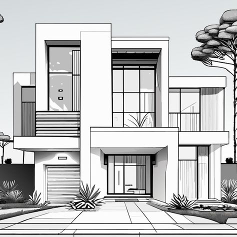 Modern House Architecture Design Sketch, Architectural House Sketch, Elevation Designs For House Modern, Drawing Of House Sketches, Perspective Sketches Architecture, Aesthetic House Sketch, Modern Building Sketch, Home Aesthetic Drawing, Interior House Drawing