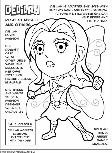 Let Girl Scout Superhero Delilah help your Girl Scout Daisies learn part of the Girl Scout Law and earn the Purple Respect Myself and Others Daisy Petal.… Girl Scout Daisies, Girl Scout Daisy Petals, Respect Myself, Daisy Printable, Girl Scout Trefoil, Girl Scout Daisy Activities, Scout Law, Daisy Ideas, Daisy Purple