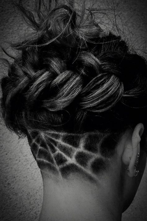 #SpiderWeb #Undercut #HalloweenVibes #Cosmetology @jbillington1061 Fall Undercut Designs, Spiderweb Braids, Under Cuts For Women Designs, Spiderweb Hair Design, Spiderweb Undercut, Shaved Undercut Designs, Undercut Designs For Women, Female Undercut, Undercut Pattern