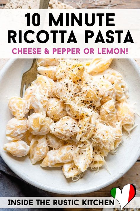 Simple Ricotta Recipes, Pasta Dishes No Red Sauce, Ricotta Side Dish Recipe, Riccota Pasta Recipes, Ricotta Cheese Sauce For Pasta, Pasta Ricotta Recipes, Ricotta Noodles, Recipes With Ricotta Cheese, Ricotta Pasta Sauce