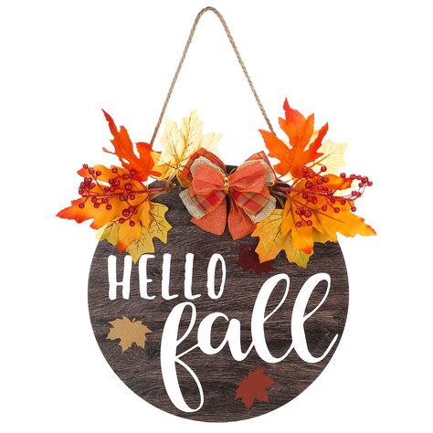 PRICES MAY VARY. Elegant appearance: hello fall Decor Sign Front Door come with rope for convenient hanging, gray background with white text, next to the shape of three maple leaf to catch your eyes Reliable and durable material: hello fall Decor Sign Front Door is made of Poplar plywood material, non-toxic, lightweight but durable, not easy to fade or break, this Farmhouse Porch Decorations can hang wherever you want to hang, and can be applied for a long time Proper size: hello fall Decor Sign Fall Decor Signs, Hello Fall Sign, Porch Decorations, Fall Sign, Diy Wooden Projects, Round Wood Sign, Fall Garland, Home Porch, Fall Door