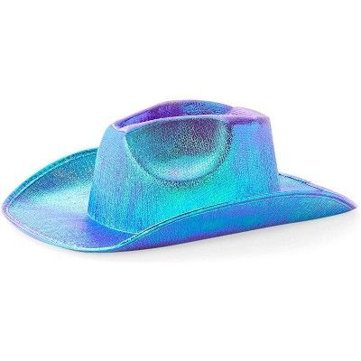 Space Cowboy Costume, Cowboy Hat Party, Holographic Party, Euphoria Vibes, Party Favors Halloween, Holographic Color, Bachelorette Theme, Girl Hats, Purple Holographic