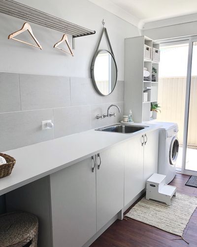 Laundry reno (Iso project) | Bunnings Workshop Community Bunnings Laundry, Bunnings Bathroom, Laundry Design Ideas, Toilet Roll Holder Shelf, Laundry Reno, Laundry Renovation, Laundry Makeover, Hanging Drying Rack, Cube Storage Unit