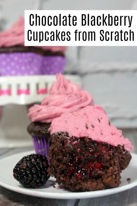 Blackberry Buttercream Frosting, Blackberry Buttercream, Blackberry Cupcakes, Cupcakes From Scratch, Blackberry Compote, Desserts With Chocolate Chips, Mocha Cupcakes, Best Chocolate Desserts, Icing Cake